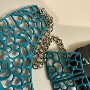 Teal and Silver Statement Necklace